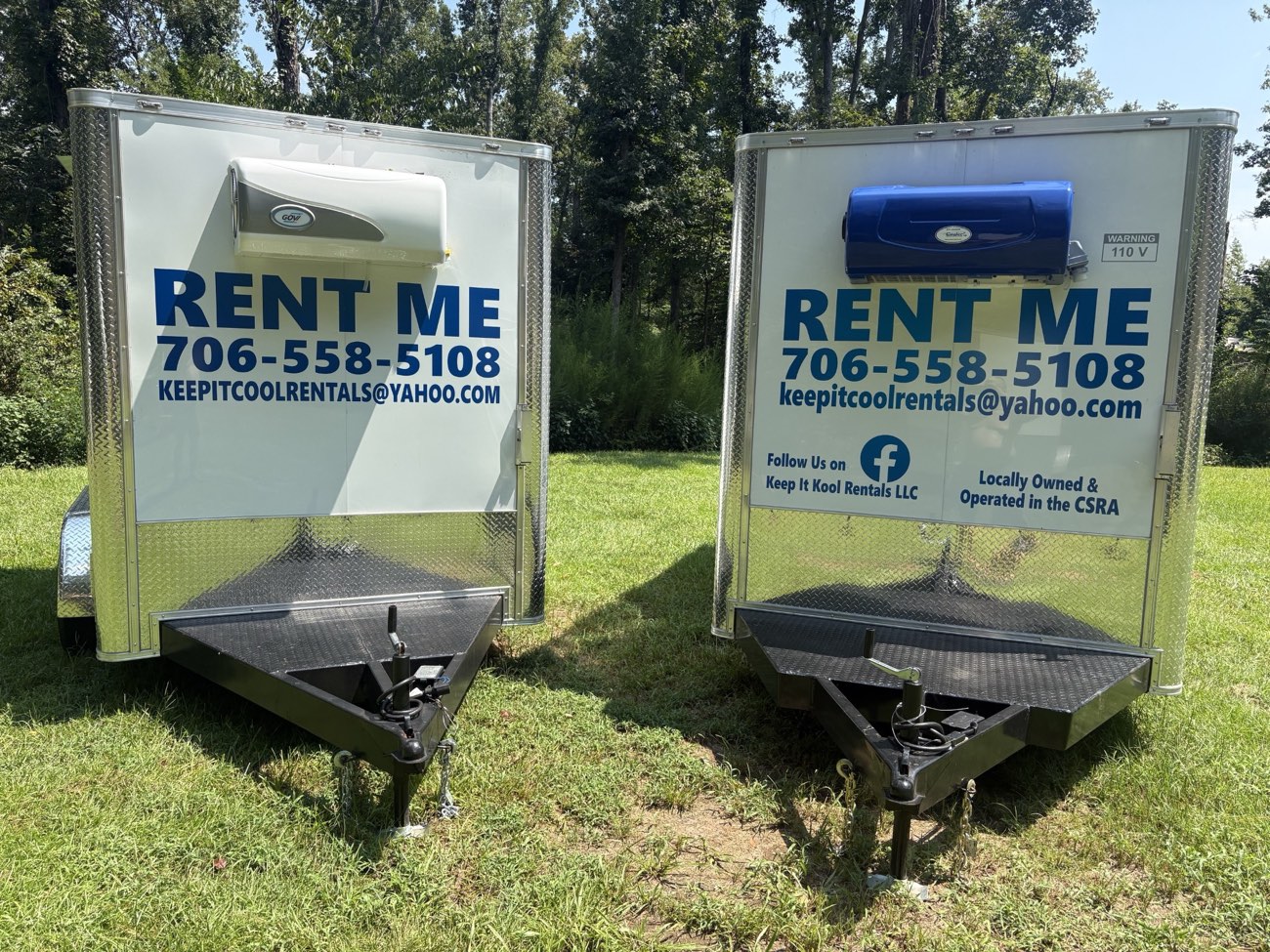 Both Keep It Cool refrigerated rental trailers parked side by side